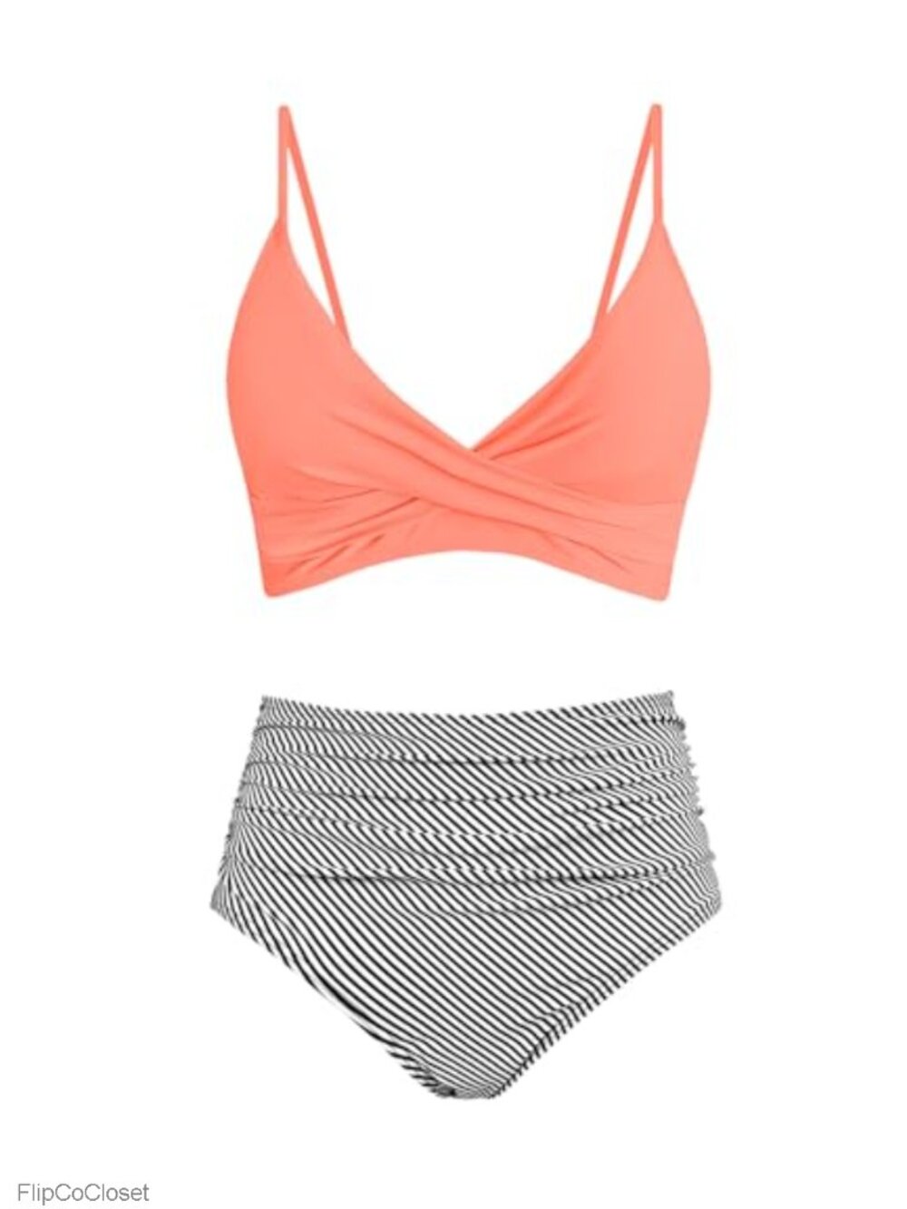 High Waisted Bikini Set Tummy Control V Neck Push Up Two Piece Swimsuit